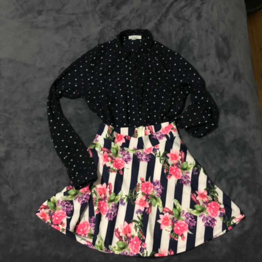 Skirt A line strips flowers summer fashion desig